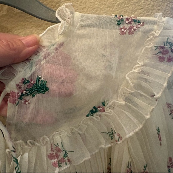 TOPSHOP Women Pleated Floral Ruffle Cottagecore Prairie Boho Blouse Size 4 - Picture 7 of 7
